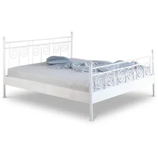 BedBox Metallbett "Sara" mit einem aufwendig gestaltetem Kopfteil und Fußteil, stabil und langlebig weiß 140 cm x 200 cm