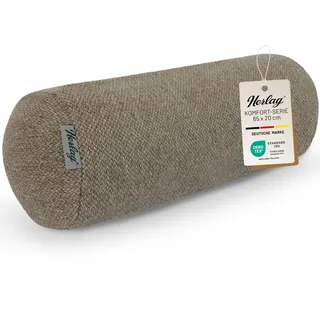 Herlag Nackenrolle | Extra Lange Kissenrolle für Sofa & Bett | Bequeme Körperstütze für Knie oder Nacken | Beinrolle für Seitenschläfer | Abnehmbarer Bezug Waschbar | Öko Tex 100 | Taupe 65 x 20 cm
