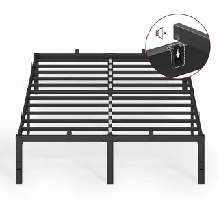 VASAGLE Doppelbettgestell, Bett, 140 x 200 cm, 40.6 cm H, Metallbett, Bettrahmen, Unterbettaufbewahrung, modern, Gästebett - Schwarz
