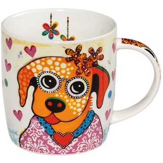 Maxwell & Williams DI0104 Kaffee- Tasse 400 ml – Smile Style – Porzellan bauchig, mit buntem Motiv Hund, Geschenkbox