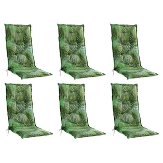 Home4You Gartenstuhlauflagen Hochlehner 6er Set - 120 x 50 cm - Grün - Baumwolle - Polyester - Palmenmotiv - Sesselauflage Sitzpolster Stuhlauflage