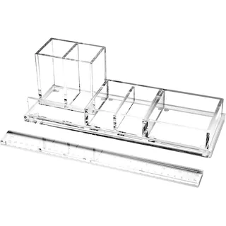 EXPUTRAN Schreibtisch-Organizer aus transparentem Acryl, 4-teiliges Schreibtisch-Set + kostenloses Acryl-Lineal, Schreibtisch-Organisation für Büro oder Zuhause