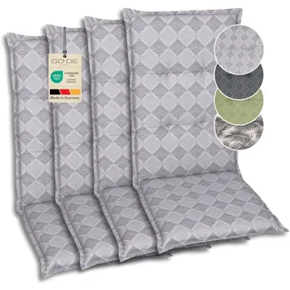 GO-DE Textil Bequeme und attraktive Polsterauflagen für Hochlehner-Gartenstühle (4er-Set, Rautenlinien grau, Hochlehner)