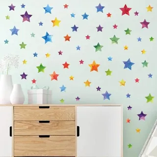 WandSticker4U®- 67x Aquarell Bunte Sterne zum Kleben I Wandtattoo Sterne Kinderzimmer Aufkleber Kinder I Wandsticker Sternenhimmel selbstklebend I Deko für Wand und Möbel Mädchen & Junge