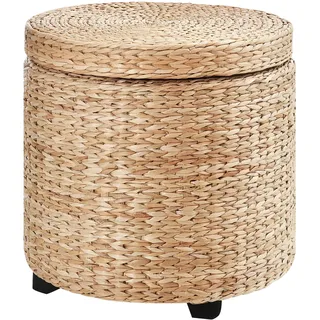 Homcom Sitzhocker mit Stauraum Stroh Rattan Ø43 x 43 cm Khaki