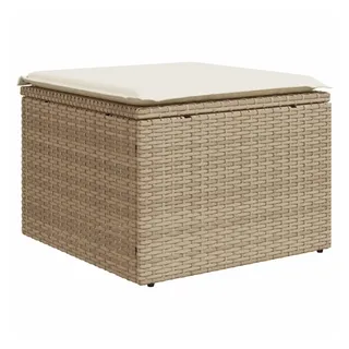 vidaXL Gartenhocker mit Kissen Beige 55x55x37 cm Poly Rattan