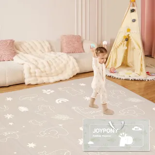 Joypony Krabbelmatte Baby Faltbar, 200 x 150 x 1cm Spielmatte Kinder | Rutschfest & Wasserdicht | Doppelseitige Krabbeldecke mit Tragetasche & vernähten Kanten | Baby Play Mat - Wald