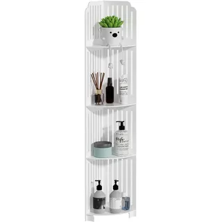 locwanot Eckregal mit 4 Ebenen, hohlgeschnitzt, freistehend, Eckregal, schmaler Schrank für kleines Badezimmer, Wohnzimmer, platzsparend, Weiß