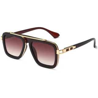 Long Keeper Retro Sonnenbrille Eckig für Herren Damen Klassisch 70er Sonnenbrille Pilotenbrille Metallrahmen Brille Quadratisch mit UV400 Schutz, 52MM - M