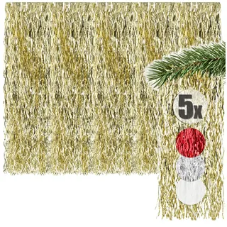 com-four® 5X Lametta, Goldfarbene Lametta Girlande für Weihnachten