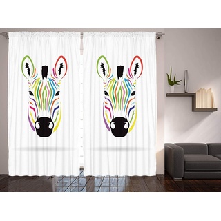 Gardine Schlafzimmer Kräuselband Vorhang mit Schlaufen und Haken, Abakuhaus, Zebra Bunte exotische Lustig bunt