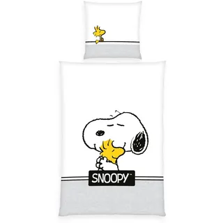 Herding Snoopy mehrfarbig Baumwolle Weiß/Grau 135 x 200 cm + 80 x 80 cm