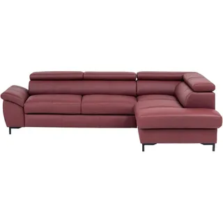 Stylife Ecksofa, Bordeaux, Metall, Echtleder, Rindleder, 3-Sitzer, Ottomane rechts, L-Form, 268x213 cm, Goldenes M, Bettkasten erhältlich, Fußauswahl, Lederauswahl, Bettfunktion Hocker erhältlich, Wohnzimmer, Sofas & Couches, Wohnlandschaften, Ecksofas