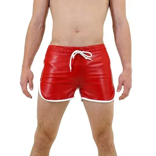 BOCKLE Lederhose Bockle® Quick Pants Faux RED Sexy rote kurze Kunslederhose Kurte Leder Shorts CSD Gay M