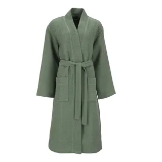 Vossen Bademantel Siam, ideal für Sauna & Spa, Hotelbademantel, Morgenmantel, Langform, Baumwoll-Mix, Kimono-Kragen, Gürtel, Waffelpique grün XXS/XS