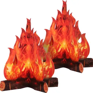 Boao Künstliches Feuer Künstliche Flamme Camping Dekoration | 3D Karton Lagerfeuer Herzstück, Künstliche Flammen Lagerfeuer Party Dekoration, für Camp Junggesellinnenabschied Zubehör