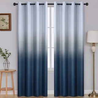SimpleHome Ombré-Verdunkelungsvorhänge, Farbverlauf Grau-Weiß zu Marineblau, lichtblockierend, wärmeisolierend, Ösen, für Schlaf- und Wohnzimmer, 2 Bahnen, ca. 130 cm x 215 cm