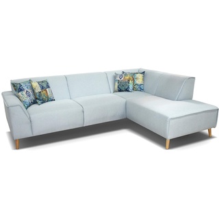 DOMO. collection Ecksofa Jules / Skandinavisches Sofa mit Federkern | 191 x 263 81 cm | Eckcouch mit Holzfüßen in hellblau