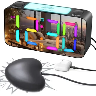 Jalleria - Extrem Lauter Vibrationswecker Mit Bettschüttler Für Gehörlose/tiefschläfer/schwerhörige, Digitaler Rgb-wecker Für Kinderzimmer, Große Zahlen/usb-ladegerät/nachtlicht/speicher Zum Ausschalten