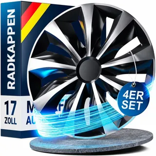 WERKTHOR Premium Radkappen 13-17 Zoll - Radkappen 17 Zoll 4er Set in Schwarz/Silber für idealen Felgenschutz - Schlagfest & bruchsicher - Autofelgen Radblenden