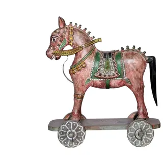 daslagerhaus living Bodenvase Deko Pferd auf Rollen H 84 cm grün|rot