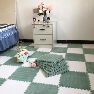 Volltonfarbe Wohnzimmer Ineinandergreifende Puzzle-teppiche,Flauschige Schlafzimmer EVA Schaumstoff Teppiche,Dick PlüSch Weiche Krabbelmatte,10 Stück (1 Stück 30*30cm),Schallschutz,Schutzboden. ( Colo