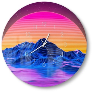 DEQORI Wanduhr 'Vaporwave digitale Kunst' (Glas Glasuhr modern Wand Uhr Design Küchenuhr) blau|orange|rosa 50 cm x 50 cm