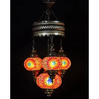Türkische Hängelampe mit 4 bunten Mosaikbällen – Orientalische Deckenlampe für stimmungsvolles Licht