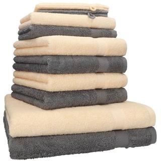 Betz Handtuch Set »10-TLG. Handtuch-Set Premium 100% Baumwolle 2 Duschtücher 4 Handtücher 2 Gästetücher 2 Waschhandschuhe Farbe Beige & Anthrazit«, 100% Baumwolle, (Set, 10-tlg) beige|grau