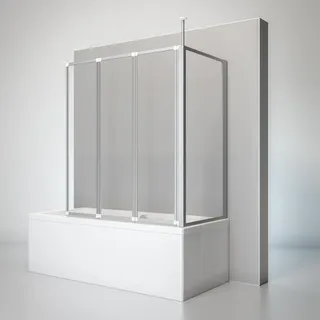 Schulte Duschwand für Badewanne faltbar, ESG Sicherheitsglas Klar, Profil Alu-Natur - Grau