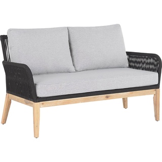 Beliani, Gartenlounge, Lounge Set Akazienholz hellbraun / schwarz 4-Sitzer Auflagen grau MERANO II