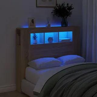 Festnight LED Bettkopfteil Holz 120x103,5 cm Bett Kopfteil mit Stauraum Regal Bettrückwand Headboard for Bed Kopfteil mit Ablagen Kopfteil Regal Kopfteil mit Led Beleuchtung Kopfenden Bett Rückwand