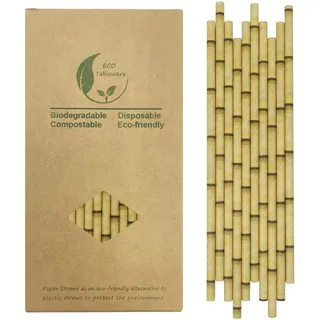 Gelber BambusPapier Strohhalme,100 Stück Biologisch Abbaubar Yellow Bamboo Trinkhalm Einweg für Cocktail, Saft, Kaffee, Limonade