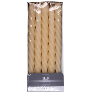 DONAU HOME Set Glatte Stabkerzen/Creme, Beige / 10 Stück im Karton / 24 x Ø 2,2 cm Unparfümiert/Gedrehte Tafelkerzen / 7 Stunden Brenndauer/Leuchterkerzen Spiralkerzen/im Barock - Stil