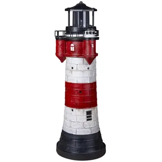 Fachhandel Plus Gartenfigur Leuchtturm Roter Sand LED Solar blinkend Maritime Garten Dekoration, perfekt für den maritimen Look 80 cm