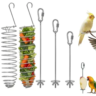 5 Stück Wellensittich Futterspender Metall, Hängender Obst- und Gemüsehalter, Rostfreies Vogelkäfig Zubehör für Papageien und Kleintiere
