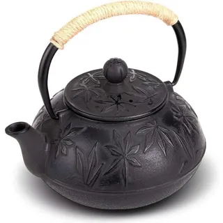 LuxusKollektion Teekanne Teekanne Gusseisen Teekessel Edelstahlsieb 800ml Schwarz Ahornblätter schwarz