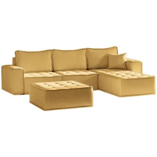 Fun Möbel Ecksofa Modulsofa 4-teilig SANDE Stoff Raven Honiggelb Ottomane rechts, & Gelb,