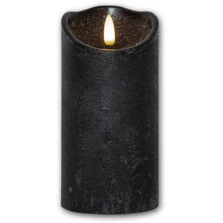 Star Trading LED Echtwachskerze 3D Flamme Rustic, Schwarz, Stumpenkerze mit Timer & Flackereffekt, Batteriebetrieben, Hohe 15 cm, Durchmesser 7,5 cm