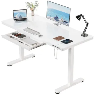 HOMALL Schreibtisch Glas Höhenverstellbarer elektrischer mit USB Aufladung 120*60/140*70 weiß 120 cm