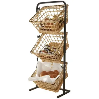 Dekoleidenschaft Metall Korbständer inkl. 3 Körbe aus Weide, Korb Etagere, Obstkorb, Gemüsekorb, Ordnungsregal