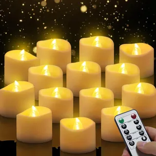 LED Teelichter, 14 Stücke LED Kerzen Flammenlose Kerzen Teelichter mit Fernbedienung mit Automatischer Timer-Modus: 6 Stunden an und 18 Stunden aus; Warmes-Licht, 3.2x3.6cm