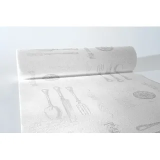 Sovie HORECA Tischläufer Elisabeth in Silber-Weiss aus Linclass® Airlaid 40 cm x 24 m, 1 Stück - Besteck Edle Schrift