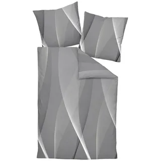 JANINE MILANO Mako-Satin Gestreift Grau/Taupe 135 x 200 cm + 80 x 80 cm