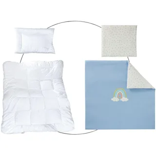 BORNINO HOME Bundle Baby-Betten-Set inkl. Bettwäsche Regenbogen 80x80 cm, blau