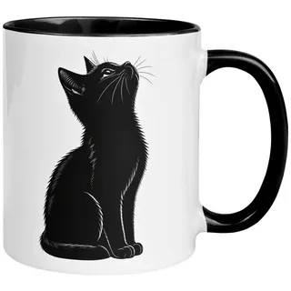 Momentals Tasse Katze – „Schwarze Katze“ – lustiger Katzen Geschenk Becher, Gratis Versand · Links-&Rechtshänder · Spülmaschinenfest schwarz