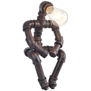 Kaj Hejmo Water Pipe Robot Style Tischlampe- Vintage Industrial Tischlampe-Steampunk Lampe Eisen Retro Nachttischlampe für Vintage Möbel Dekorationen (Rust-Style B)