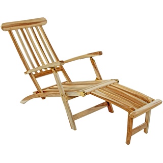 SAM Teak Holz Deckchair, Sonnenliege- Stuhl, verstellbar, geschliffen, zusammenklappbar, Balkon, Terrasse und Garten