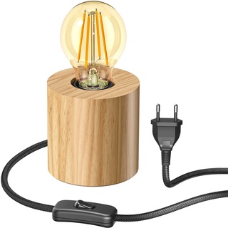 ledscom.de Tischlampe HITO, Holz massiv, rund, inkl. E27 Lampe gold max. 778lm, 3-Stufen dimmen, extra-warmweiß