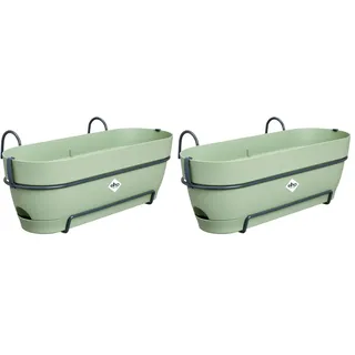 elho Vibia Campana Balkonkasten Allin1 50 mit Wasserreservoir - Blumentopf Balkongeländer - 100% recyceltes Plastik - Ø 50.4 x H 17.7 cm - Grün/Pistazien Grün (Packung mit 2)